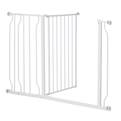 PawHut Wide Dog Safety Gate, with Door Pressure, for Doorways, Hallways, Staircases - White