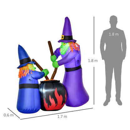 HOMCOM 1.8m Inflatable Halloween Lawn Decoration with LED Witches Around A Black Cauldron Outdoor Air Blown Holiday DÃ©cor