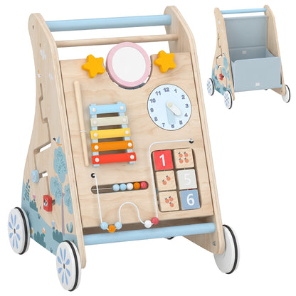AIYAPLAY Wooden Baby Walker with Detachable Double-Sided Activity Board, Push Along Walker, Gift for Boys Girls 1-3 Years