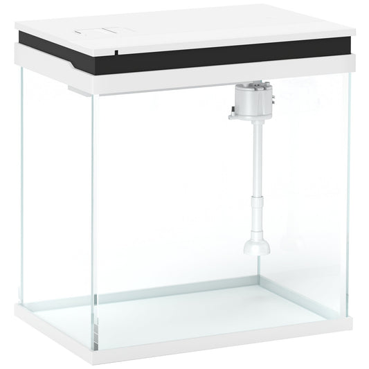 PawHut 14L Glass Fish Tank With Filter System, LED Lights, Water Pump, White