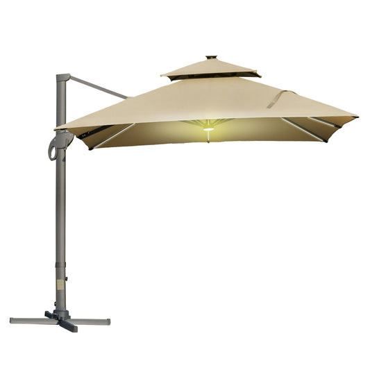 Outsunny 3 x 3(m) Aluminiowy kwadratowy daszek przeciwsłoneczny z regulowanym kątem nachylenia słupka Khaki