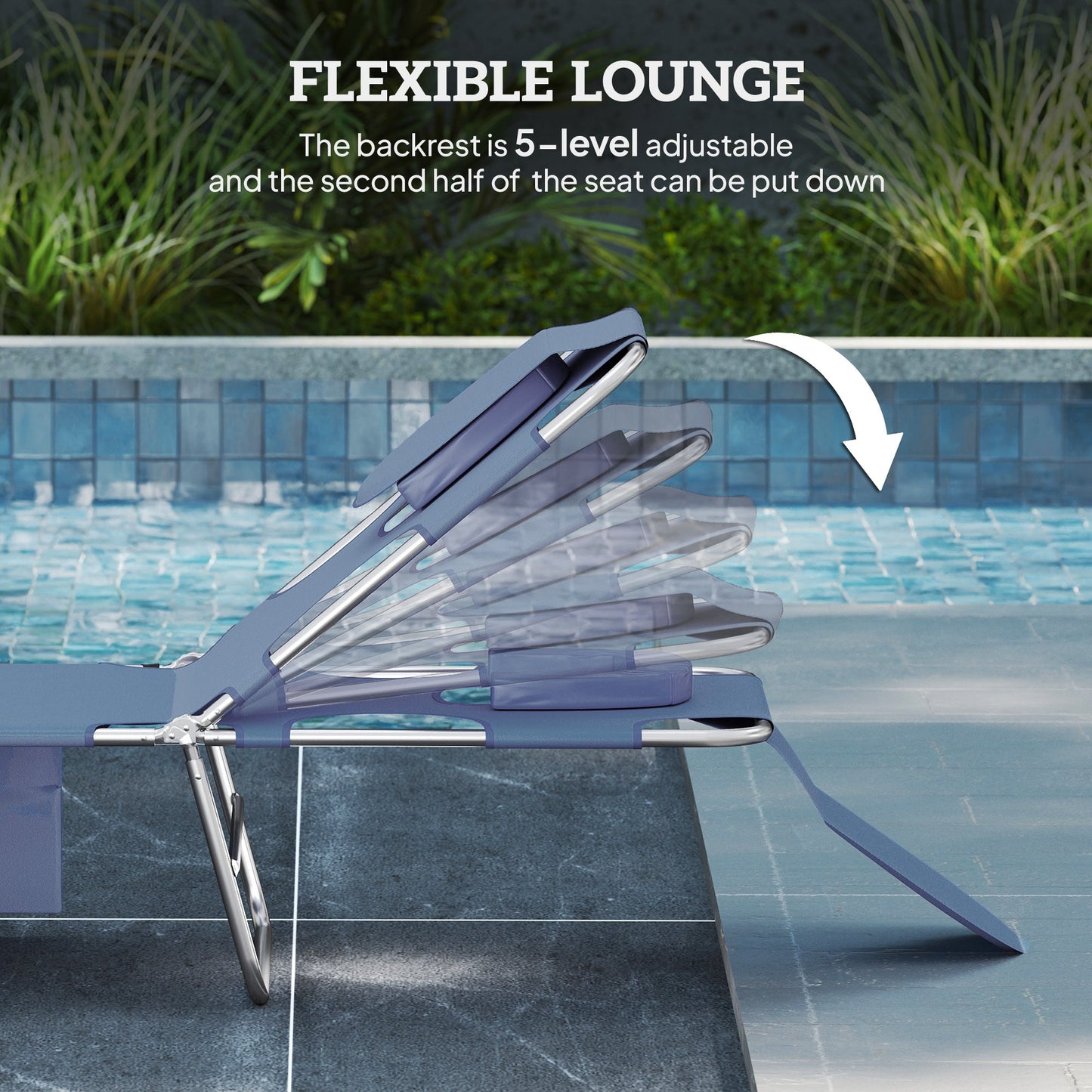 Outsunny 5-Position Adjustable Sun Loungers Set of 2 with Reading Hole and Side Pocket, Grey