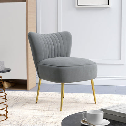 HOMCOM Velvet-Feel Tub Accent Chair - Grey