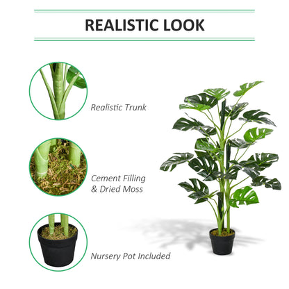Outsunny 100cm/3.3FT Artificial Monstera Tree Decorative Cheese Plant 21 Leaves with Nursery Pot, Fake Tropical Palm Tree for Indoor D√É¬©cor