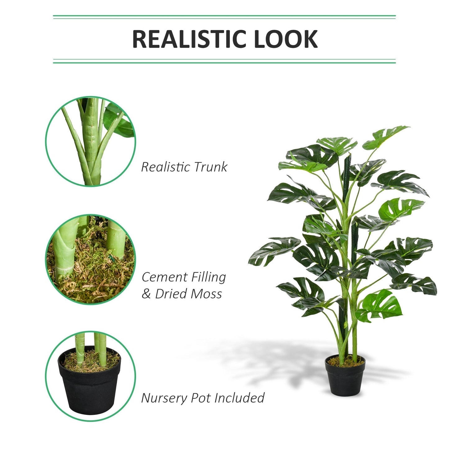 Outsunny 100cm/3.3FT Artificial Monstera Tree Decorative Cheese Plant 21 Leaves with Nursery Pot, Fake Tropical Palm Tree for Indoor D√É¬©cor