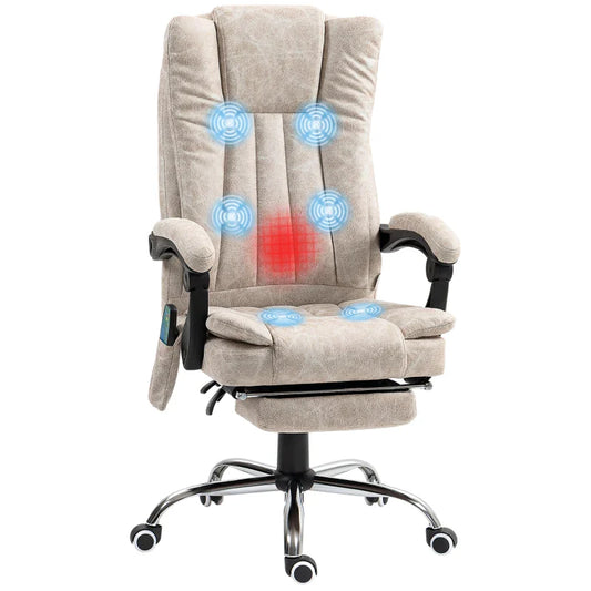 Vinsetto Vibrating Massage Office Chair with Heat, Desk Chair with Height Adjustable and Footrest, Cream White