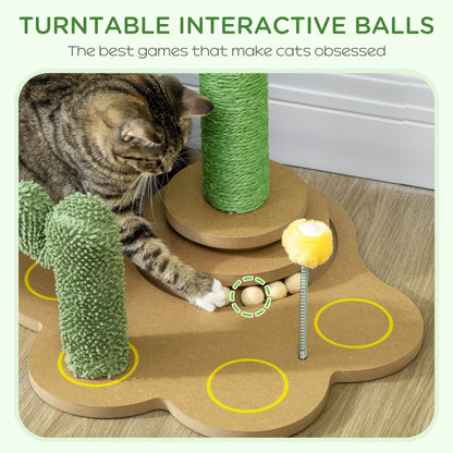 PawHut 60cm Chenille Cat Tree, with Interactive Toy Balls, Sisal Scratching Posts - Green