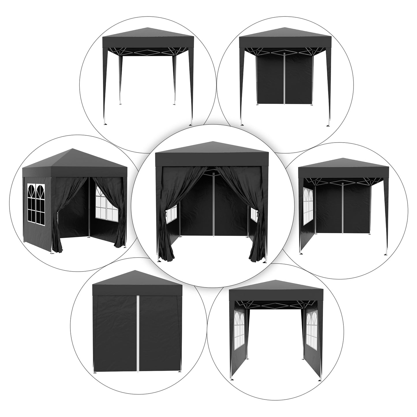 Outsunny 2x2m Garden Pop Up Gazebo Shelter Canopy w/ Removable Walls and Carrying Bag for Party and Camping, Black