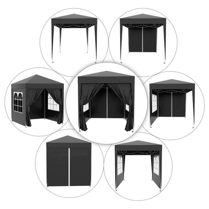 Outsunny 2x2m Garden Pop Up Gazebo Shelter Canopy w/ Removable Walls and Carrying Bag for Party and Camping, Black