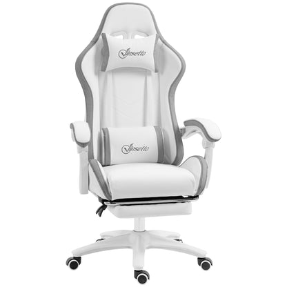 Vinsetto Computer Gaming Chair, PU Leather Desk Chair with Footrest, Swivel Task Chair with 135  Reclining Back and Lumbar Support, PC Chair for Adults, White and Grey