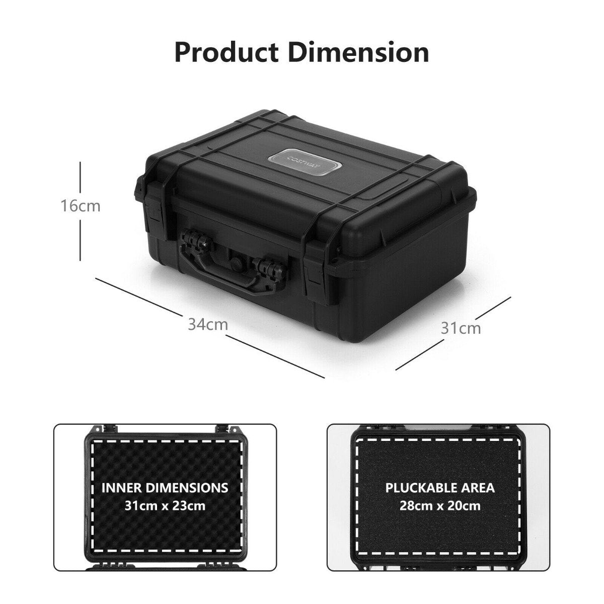 Portable Waterproof Hard Case with Customizable Foam Insert-34 x 31 x 16 cm