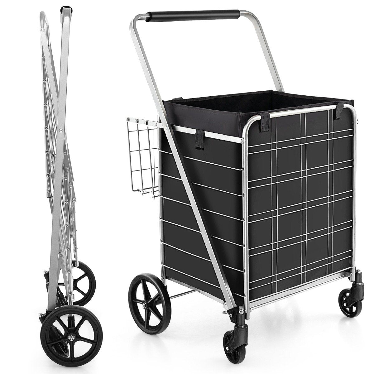 Folding Shopping Cart with Waterproof Liner-White