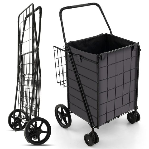 Folding Shopping Cart with Oxford Liner-Black