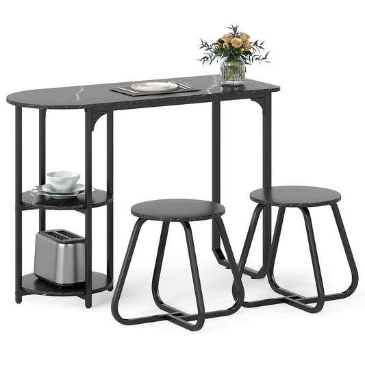 Table and 2 Bar Stools Set in Black