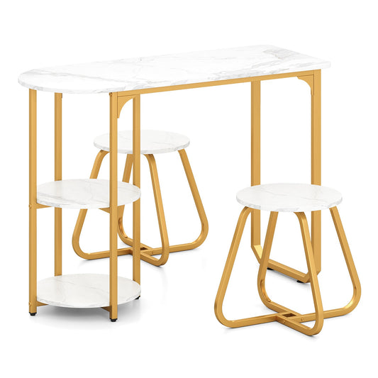 Table and 2 Bar Stools Set in White