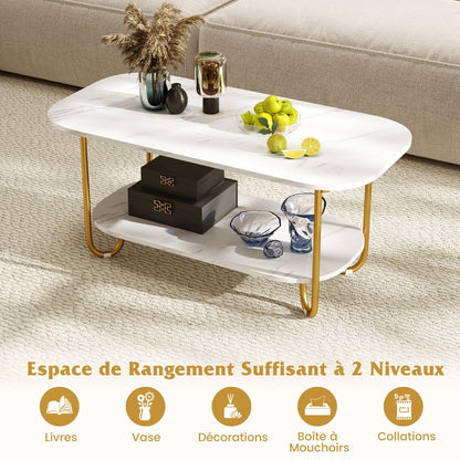 Faux Marble Top Coffee Table with Heavy-duty Metal Frame-White