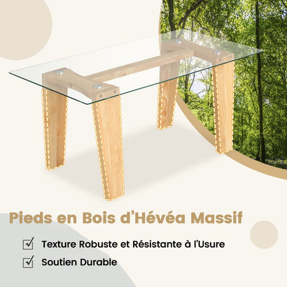 Rectangle Coffee Table with Transparent Tabletop and Rubber Wood Frame-Natural