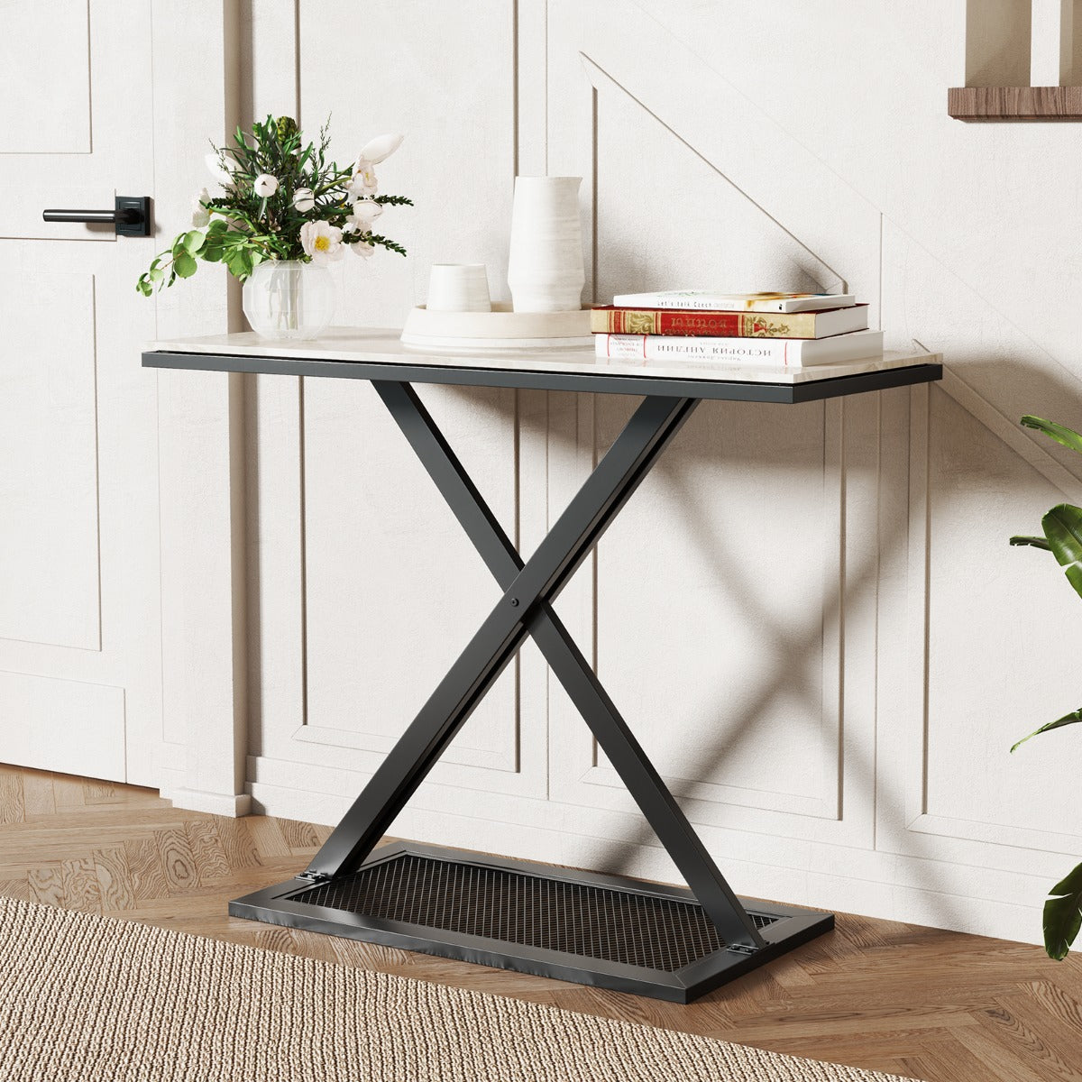 Faux Marble Top Metal Frame Entryway Console Table
