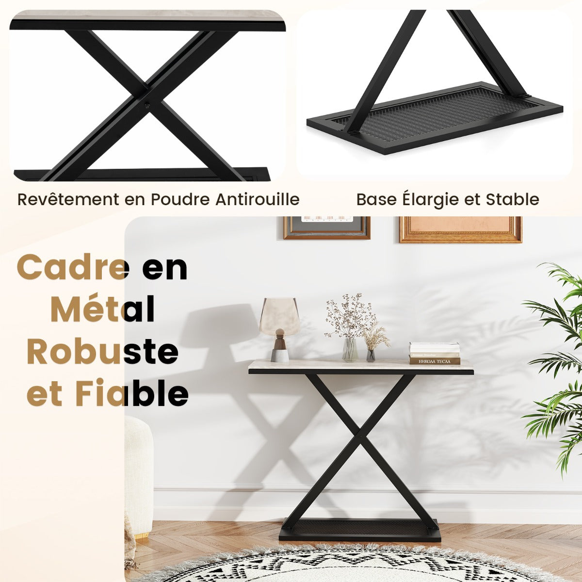 Faux Marble Top Metal Frame Entryway Console Table