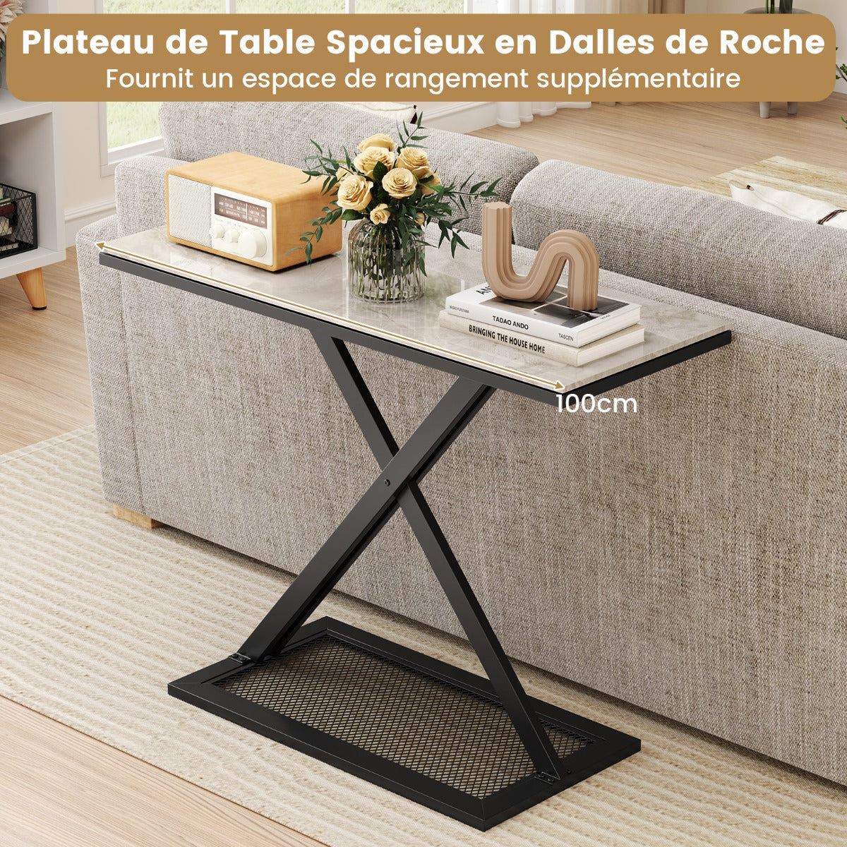 Faux Marble Top Metal Frame Entryway Console Table