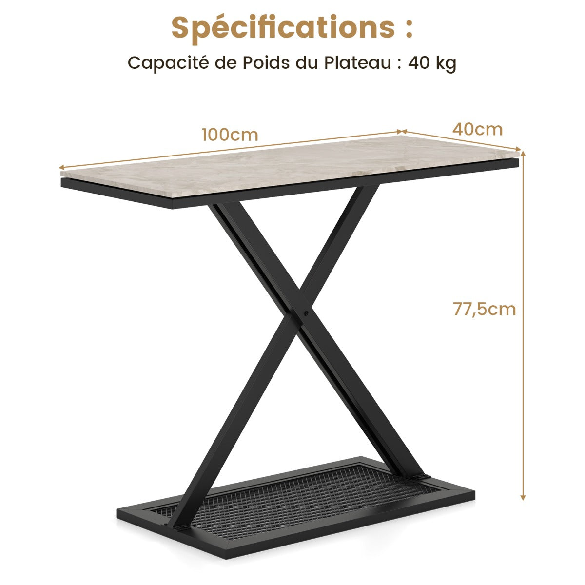Faux Marble Top Metal Frame Entryway Console Table