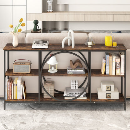 3-Tier Console Table with Faux Marble Top Heavy Duty Metal Frame Entryway Table Extra Long Coffee Sofa Table