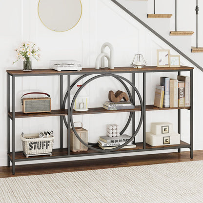 3-Tier Console Table with Faux Marble Top Heavy Duty Metal Frame Entryway Table Extra Long Coffee Sofa Table