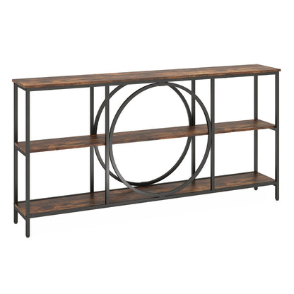 3-Tier Console Table with Faux Marble Top Heavy Duty Metal Frame Entryway Table Extra Long Coffee Sofa Table