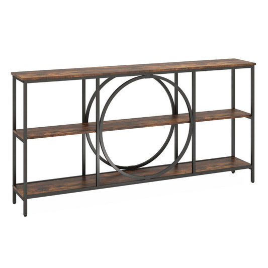 3-Tier Console Table with Faux Marble Top Heavy Duty Metal Frame Entryway Table Extra Long Coffee Sofa Table