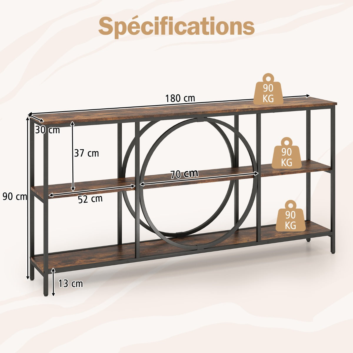 3-Tier Console Table with Faux Marble Top Heavy Duty Metal Frame Entryway Table Extra Long Coffee Sofa Table
