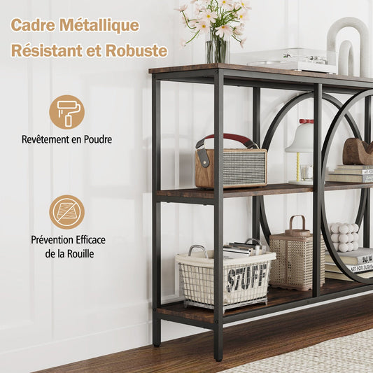 3-Tier Console Table with Faux Marble Top Heavy Duty Metal Frame Entryway Table Extra Long Coffee Sofa Table