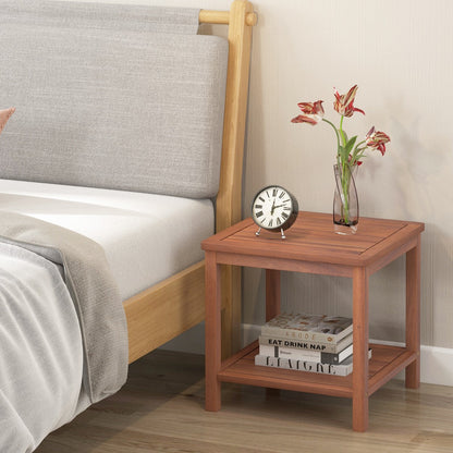 2-Tier Wooden Side Table with Slatted Tabletop