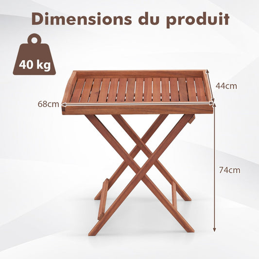 Wooden Side Table with Slatted Tabletop and Sturdy X-shaped Frame-C