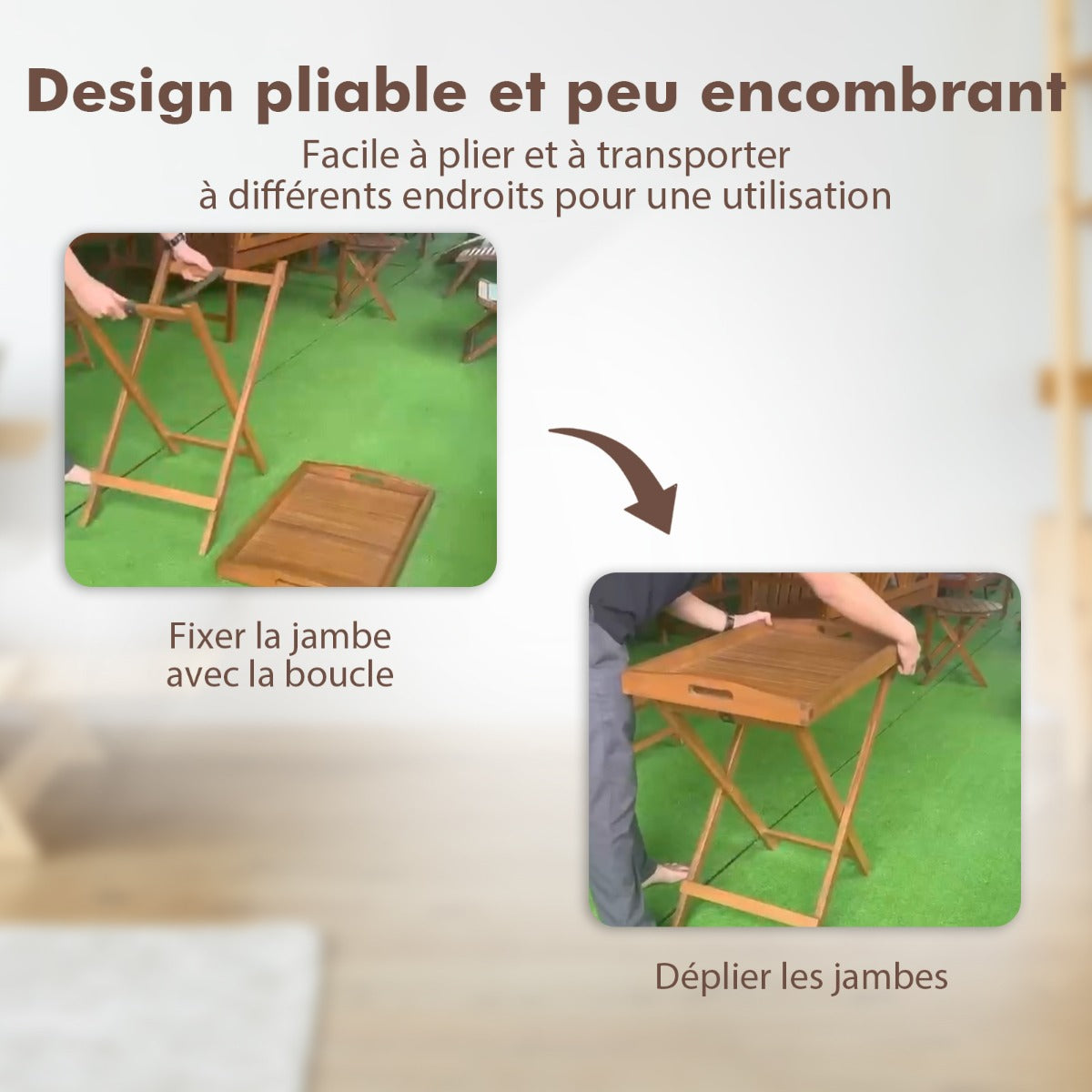 Wooden Side Table with Slatted Tabletop and Sturdy X-shaped Frame-C