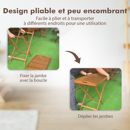 Wooden Side Table with Slatted Tabletop and Sturdy X-shaped Frame-C