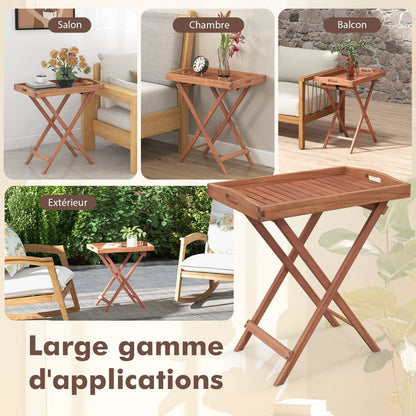 Wooden Side Table with Slatted Tabletop and Sturdy X-shaped Frame-C