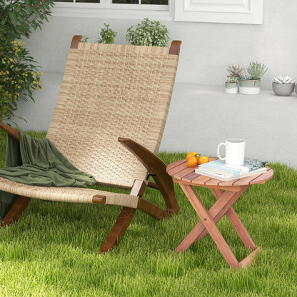 Wooden Side Table with Slatted Tabletop and Sturdy X-shaped Frame-B