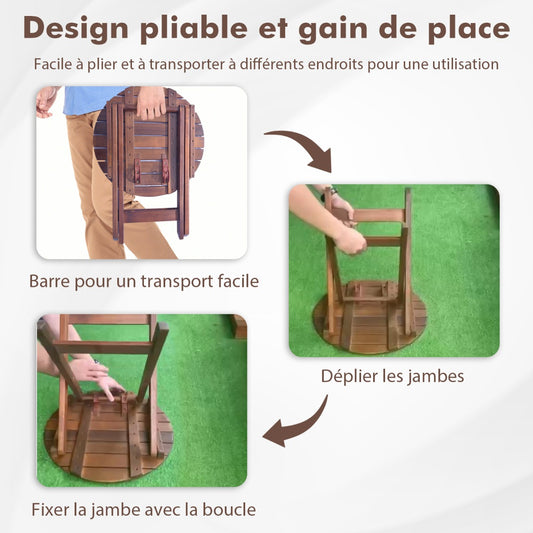 Wooden Side Table with Slatted Tabletop and Sturdy X-shaped Frame-B
