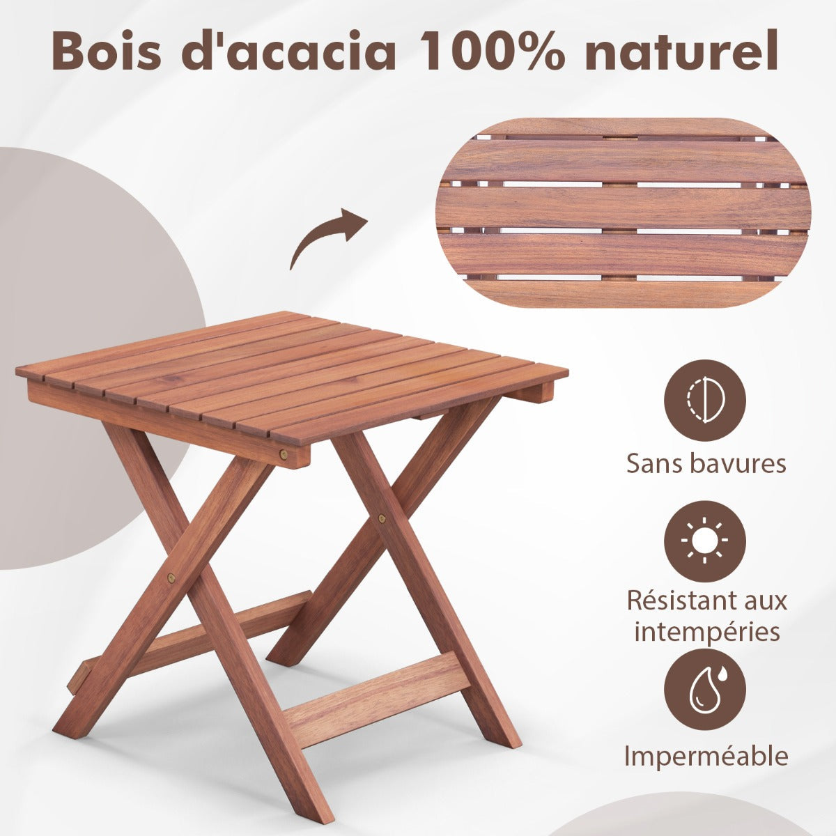 Wooden Side Table with Slatted Tabletop and Sturdy X-shaped Frame-A