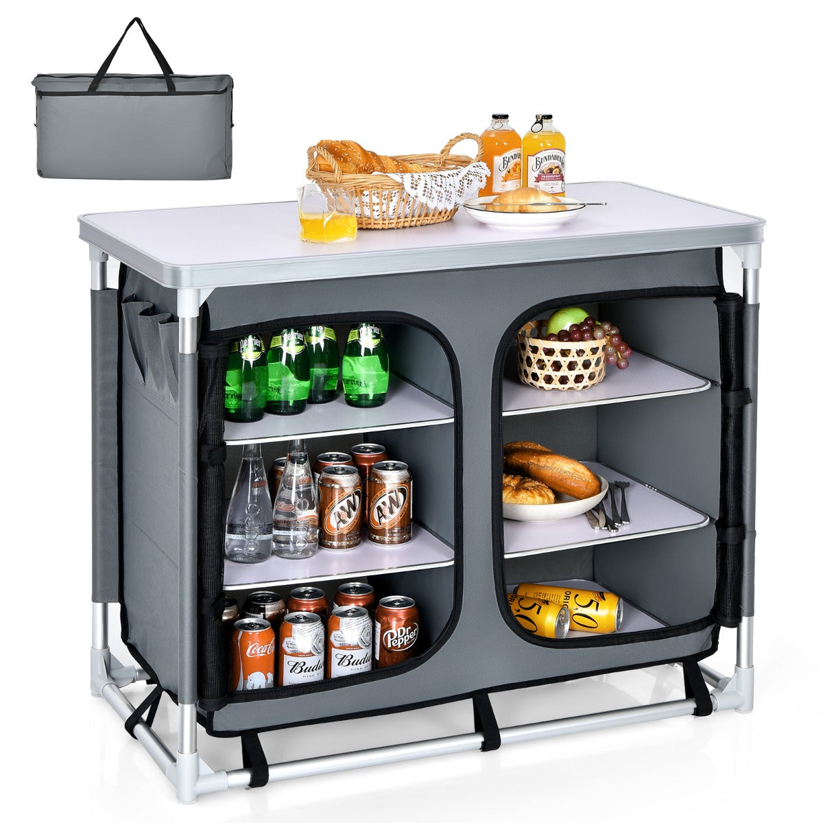 Camping Table with Zipper Storage Organizer for BBQ &amp; Travel-Grey