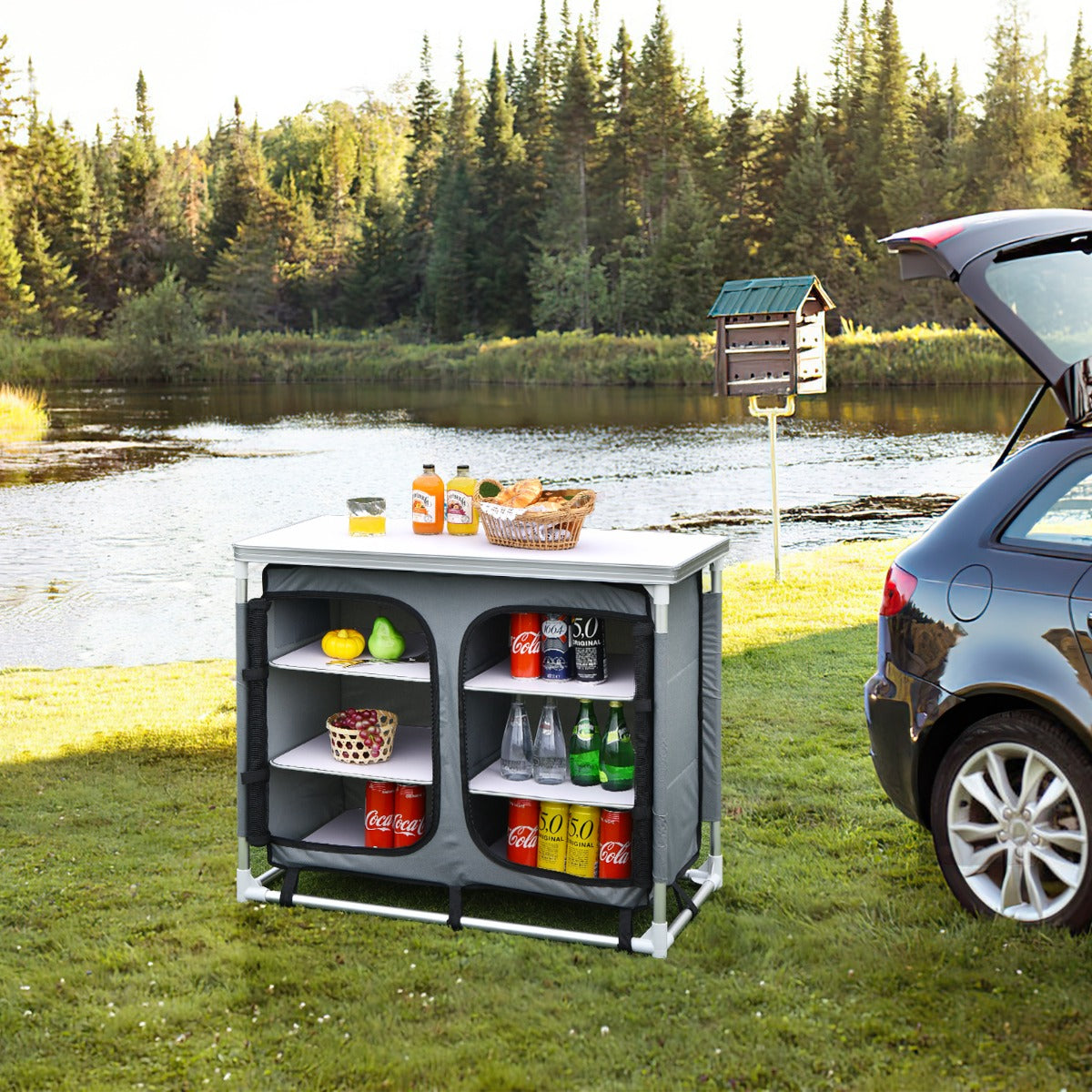 Camping Table with Zipper Storage Organizer for BBQ &amp; Travel-Grey