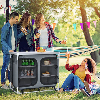 Camping Table with Zipper Storage Organizer for BBQ &amp; Travel-Grey