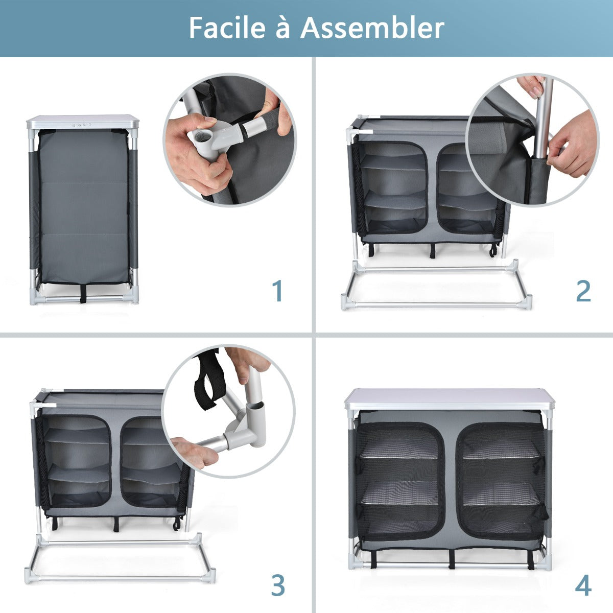Camping Table with Zipper Storage Organizer for BBQ &amp; Travel-Grey