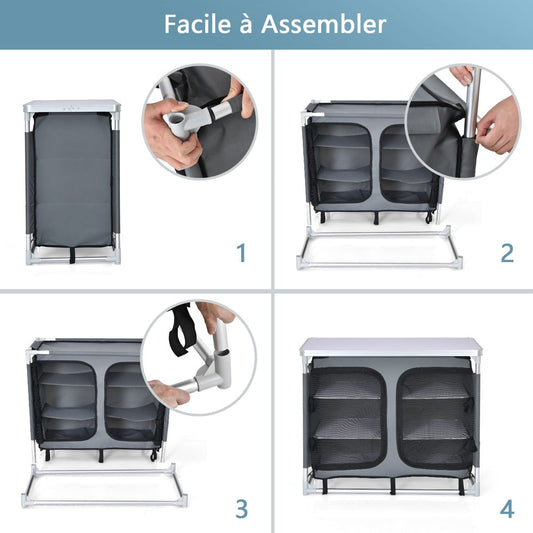Camping Table with Zipper Storage Organizer for BBQ &amp; Travel-Grey