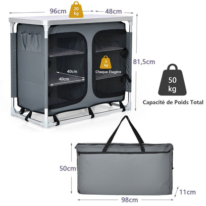 Camping Table with Zipper Storage Organizer for BBQ &amp; Travel-Grey