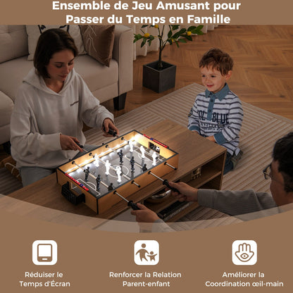 51cm Foosball Table with LED Lights and Realistic Players and 2 Balls-Brown