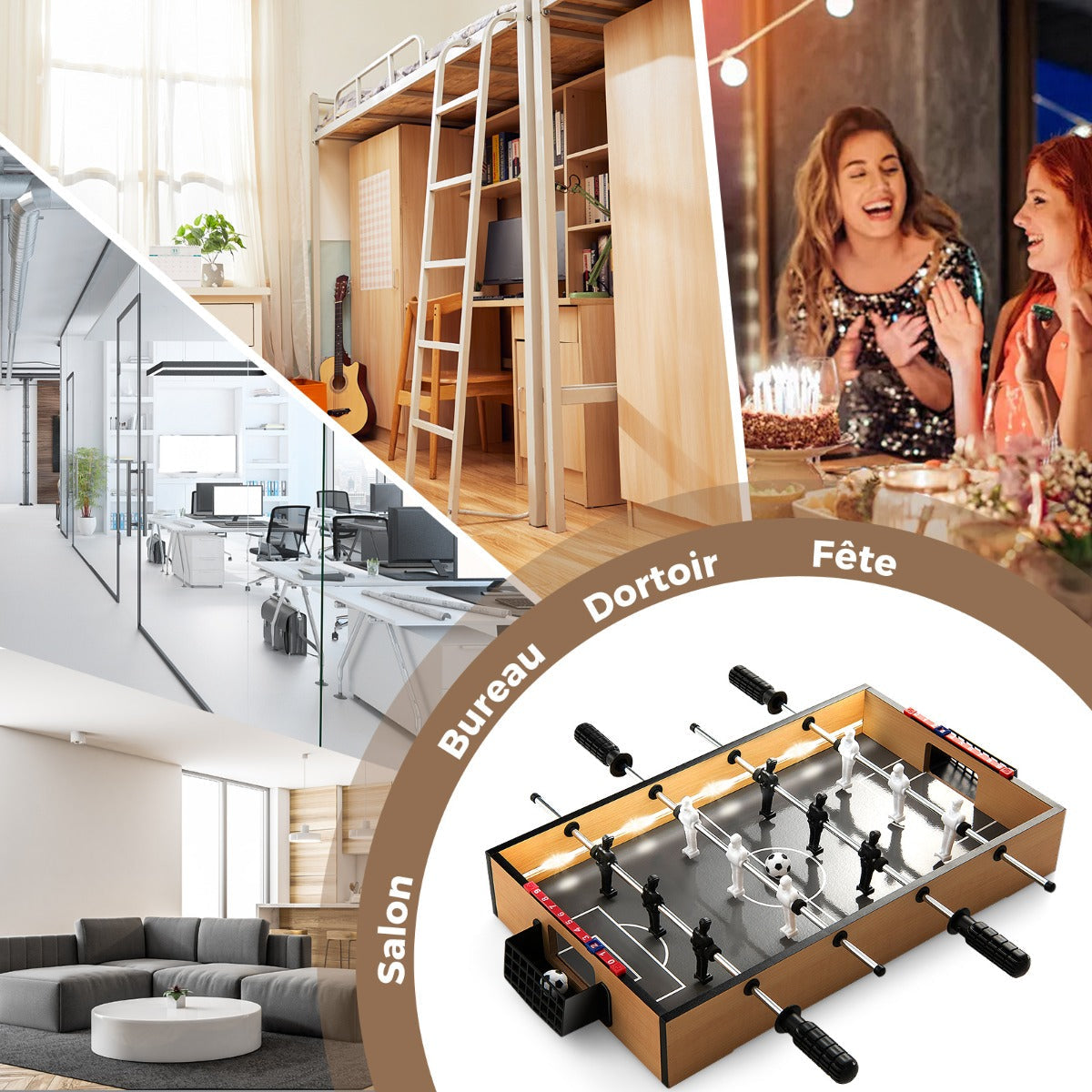 51cm Foosball Table with LED Lights and Realistic Players and 2 Balls-Brown