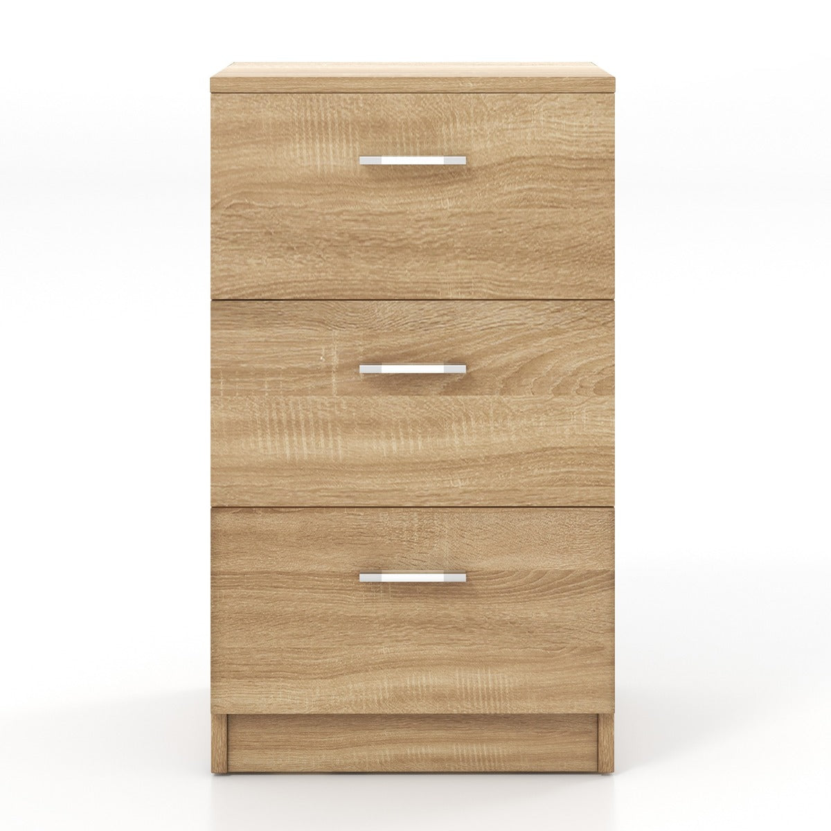 Bedside table with 3 drawers, side table, nightstand for box spring bed, 38 x 35 x 66 cm, natural