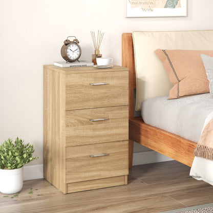 Bedside table with 3 drawers, side table, nightstand for box spring bed, 38 x 35 x 66 cm, natural