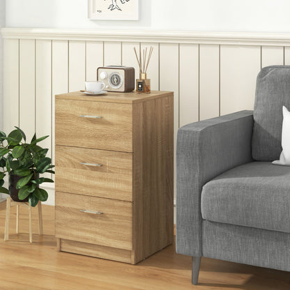 Bedside table with 3 drawers, side table, nightstand for box spring bed, 38 x 35 x 66 cm, natural